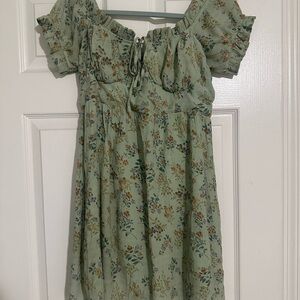 Lulu's Green Off-Shoulder Puff Sleeve Sundress